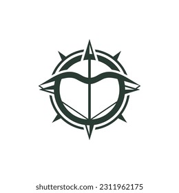 Compass logo template with Bow Archer, Minimalist Design, Icon Symbol Illustration Template