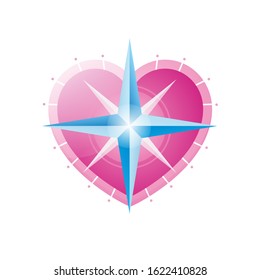 Compass logotype with a heart. The navigator shows the path to love. Logo for a navigation company. 