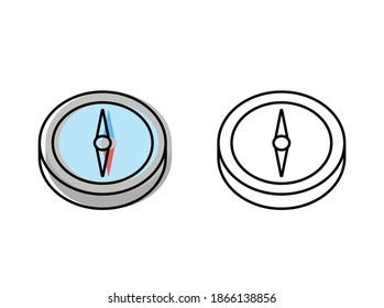 compass with a magnetized arrow. attributes of a good trip. vector icons in flat style