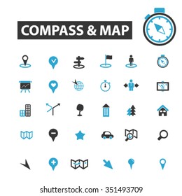 compass, map icons, signs set, vector 