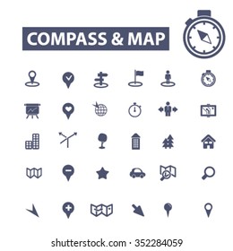 compass, map icons, signs set, vector
