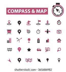 compass, map icons, signs set, vector

