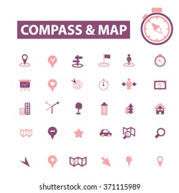 compass, map icons, signs set, vector 
