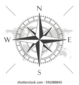 Compass with map on the white background. Eps 10 vector file.