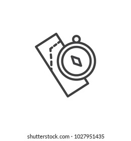 Compass and map outline icon. linear style sign for mobile concept and web design. Nautical compass simple line vector icon. Symbol, logo illustration. Pixel perfect vector graphics