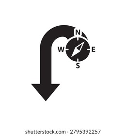compass map pin icon with letters and navigation symbol