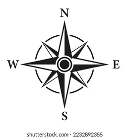 Compass Map Silhouette Icon. Rose Wind Navigation Retro Equipment Glyph Pictogram. Adventure Direction Arrow to North South West East Orientation Navigator Modern Sign. Isolated Vector Illustration.