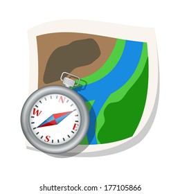 Compass and map. Vector illustration