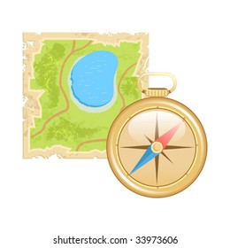 Compass and map, vector illustration