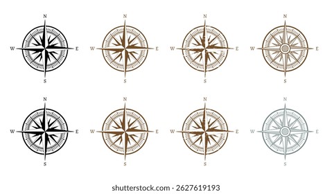 Compass mark silhouette icon illustration material set