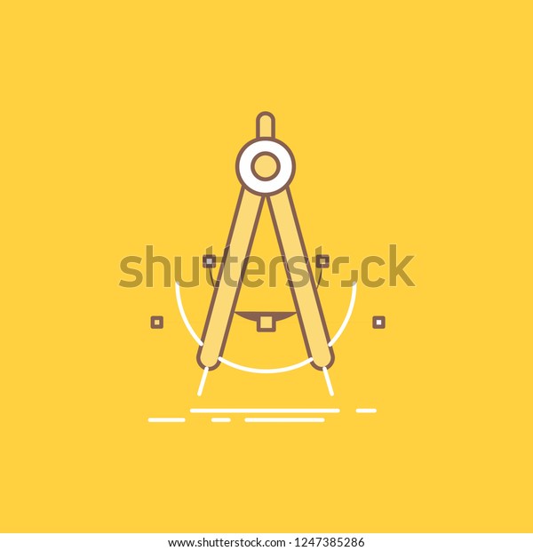 Compass, measurement Flat Line Filled Icon.\
Beautiful Logo button over yellow background for UI and UX, website\
or mobile application