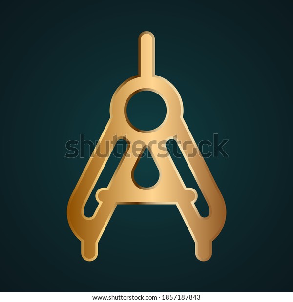 compass measuring tool vector,\
Ancient dividers icon. Gradient gold metal with dark\
background