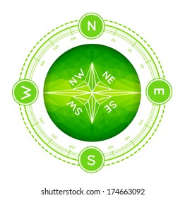Compass in modern triangle style. Vector illustration on white
