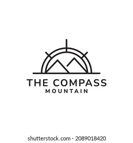 compass and mountain adventure line art logo design vector