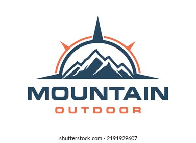 Compass with mountain Adventure logo design Vector Illustration Template