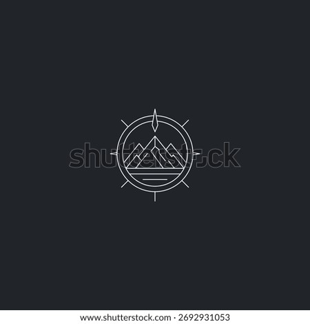 Compass and mountain line art adventure travel logo design.