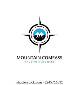 Logo de la brújula y la montaña. Diseño de logotipos para la aventura o la inspiración del viaje.