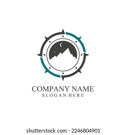 Logo de la brújula y la montaña. Diseño de logotipos para la aventura o la inspiración del viaje.