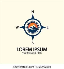 Compass with mountain for logo design illustrator  exploration icon  hiking tool.