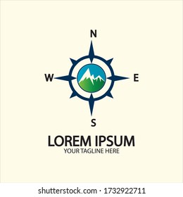 Compass with mountain for logo design illustrator  exploration icon  hiking tool.