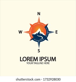 Compass with mountain for logo design illustrator  exploration icon  hiking tool.