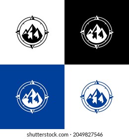 compass with mountain logo, place where adventure guide logo design vector