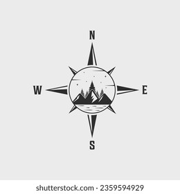 Compass Mountain logo vintage vector illustration template icon graphic design