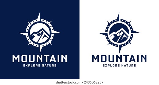 compass and mountain silhouette logo design