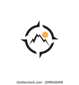 compass with mountain and sunset logo symbol icon vector graphic design illustration idea creative