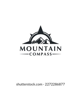 Compass and mountain vector logo design template.
