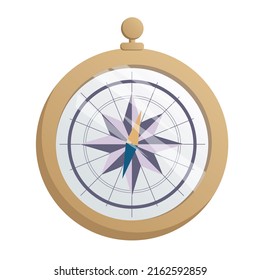 Compass nautical.The compass is gold, with the image of directions and a rose of winds. Compass illustration in flat style. Scientific compass vector icon.