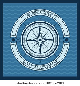 compass nautical gray emblem in blue sea background vector illustration design