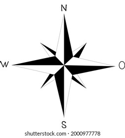 Compass, navigation icon ,Black wind rose isolated on white, Vector illustration.