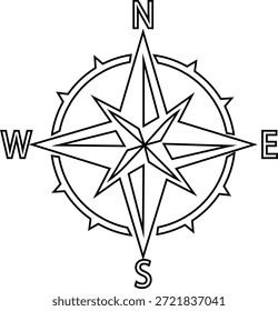 Brújula de navegación Icono de dirección y Orientación Icono de Ilustraciones vectoriales de línea, añadir brújula Rosa, Rodamiento, Ruta, Guía de viaje, Icono negro