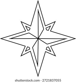 Brújula de navegación Icono de dirección y Orientación Icono de Ilustraciones vectoriales de línea, añadir brújula Rosa, Rodamiento, Ruta, Guía de viaje, Icono negro