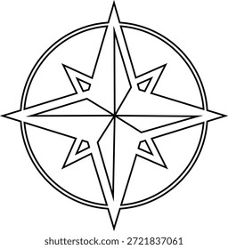 Brújula de navegación Icono de dirección y Orientación Icono de Ilustraciones vectoriales de línea, añadir brújula Rosa, Rodamiento, Ruta, Guía de viaje, Icono negro