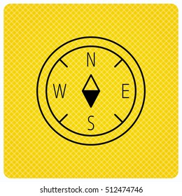 Compass navigation icon. Geographical orientation sign Linear icon on orange background. Vector