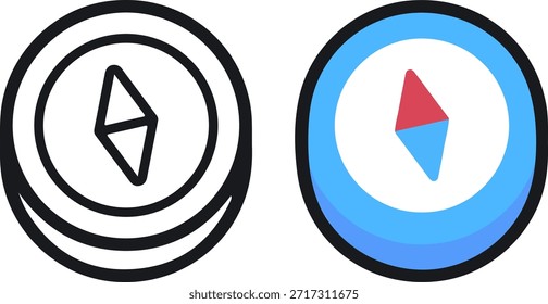 Conjunto de iconos de navegación de brújula, símbolos de viaje y dirección con aguja magnética, Ilustración vectorial plana