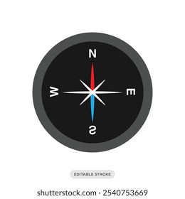 Bússola, ícone de navegação, símbolo de cor do turismo de viagem no fundo branco - ilustração vetorial
