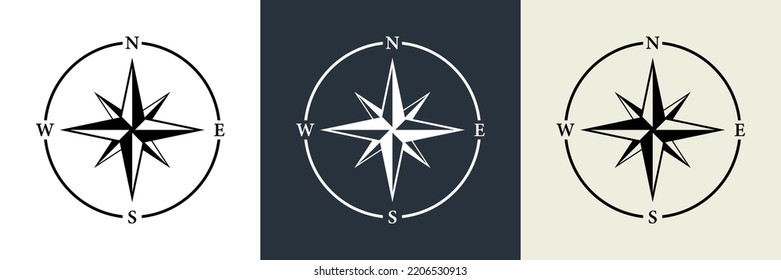 Compass Navigation Silhouette Icon Set. North South West East Orientation Direction Glyph Pictogram. Nautical Antique Rose Wind Navigator for Sea Adventure Icon. Isolated Vector Illustration.