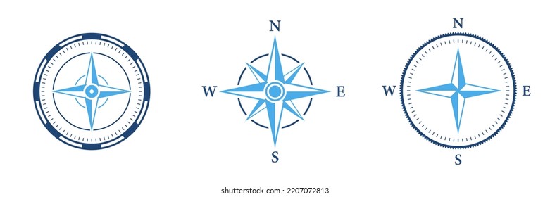 Compass Navigation Silhouette Icon Set. North South West East Orientation Direction Glyph Pictogram. Nautical Antique Rose Wind Navigator for Sea Adventure Icon. Isolated Vector Illustration.