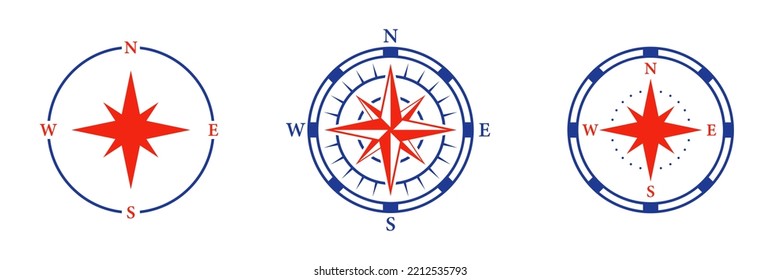 Kompass Navigation Silhouette Symbol Set. North South West Orientation Direction Glyph Piktogramm. Nautical Antique Rose Wind Navigator für Sea Adventure Icon. Einzelne Vektorgrafik.