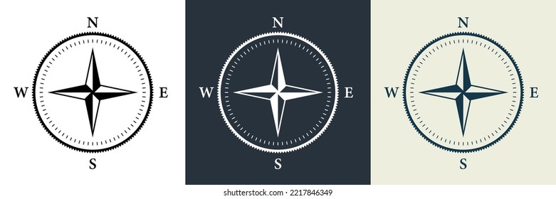 Compass Navigation Silhouette Icon Set. North South West East Orientation Direction Glyph Pictogram. Nautical Antique Rose Wind Navigator for Sea Adventure Icon. Isolated Vector Illustration.