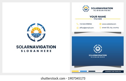 compass navigation with solar panel energy logo design concept and business card template