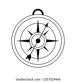 Compass navigation symbol isolated in black and white