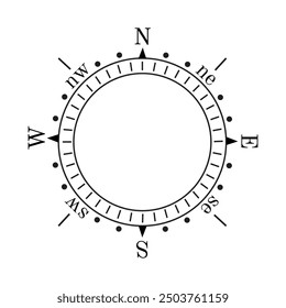 Compass navigation template, , north, east, south, west, compass symbol, nautical chart wind rose.