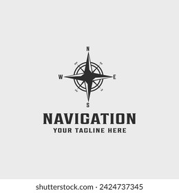 compass or navigation vintage line art logo illustration template icon graphic design