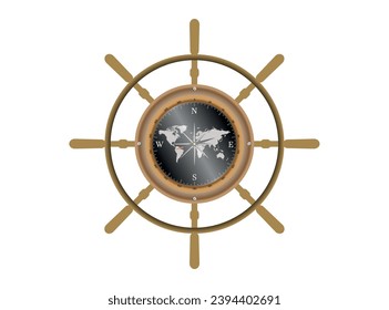 compass navigation wood ship helm