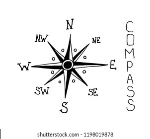 compass navigations rose icon on white background. hand drawn vector illustration