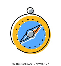 Aguja de brújula que apunta sobre una cara azul, que simboliza la navegación, la dirección, la exploración y la guía de viaje para viajes, aventuras, senderismo y búsqueda de caminos sobre fondo blanco